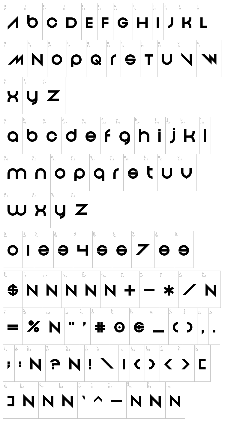 And Then It Ends font map